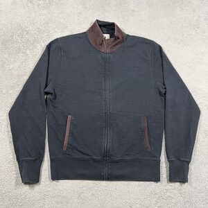 Billy Reid Jacket Mens Medium Slub Terry Suede Trim Collar Navy Blue Full Zip